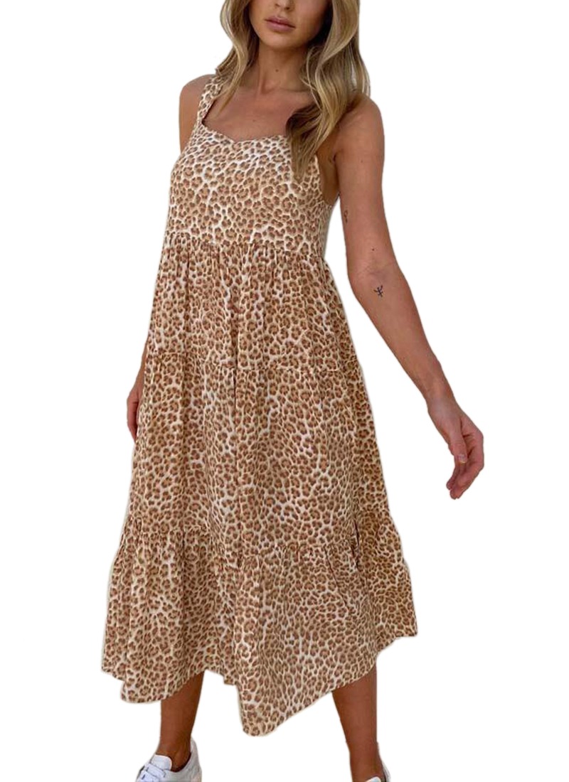 Cartel & Willow Avril Midi Dress - Tan Leopard | Buy Online at Mode.co.nz