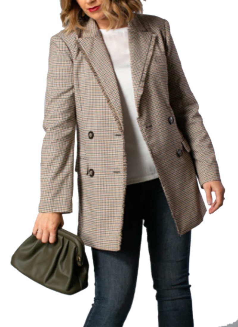 Drama The Label Adriana Blazer - Tan Check