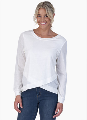 Vassalli Merino Round Neck Top w Crossover Front